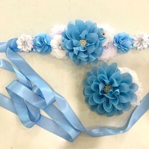 Blue Floral Sash and Head floral clip !